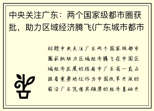 中央关注广东：两个国家级都市圈获批，助力区域经济腾飞(广东城市都市圈)
