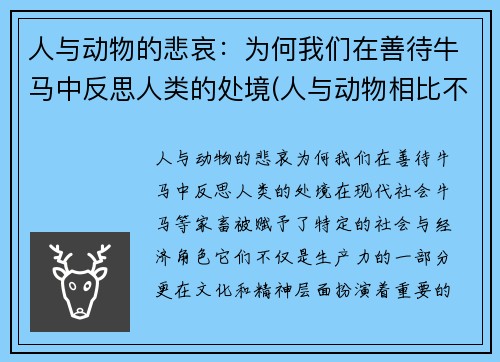 人与动物的悲哀：为何我们在善待牛马中反思人类的处境(人与动物相比不过是一架更精致更加复杂的机器)
