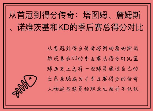 从首冠到得分传奇：塔图姆、詹姆斯、诺维茨基和KD的季后赛总得分对比