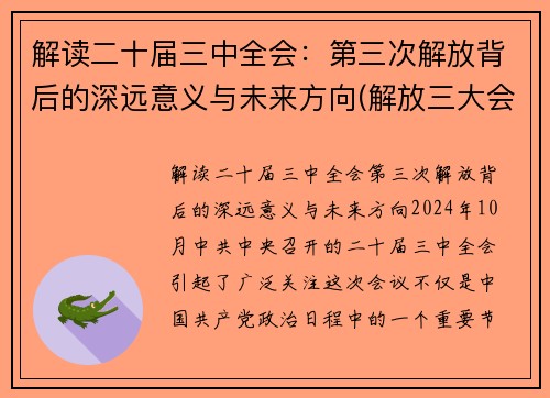 解读二十届三中全会：第三次解放背后的深远意义与未来方向(解放三大会议)