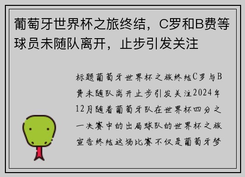 葡萄牙世界杯之旅终结，C罗和B费等球员未随队离开，止步引发关注
