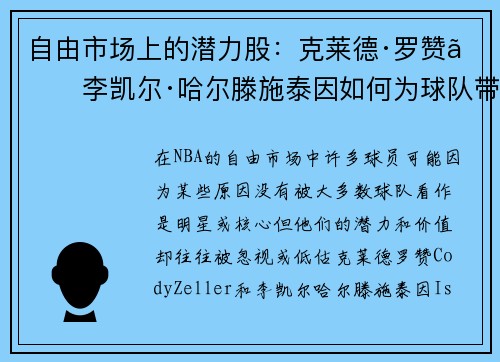 自由市场上的潜力股：克莱德·罗赞、李凯尔·哈尔滕施泰因如何为球队带来惊喜？
